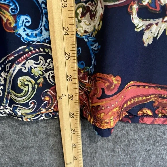 Cocomo Top Womens 1X Blue Paisley Artsy Tie Front Stretch Flowy Popover Office - Picture 7 of 9